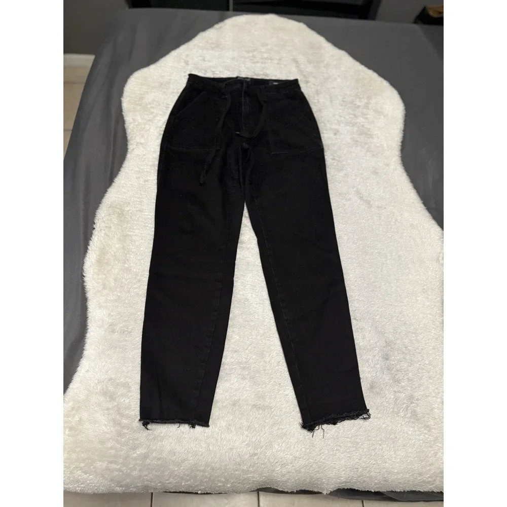 Judy Blue Joggers Jeans Size 7/28 High Waist Jet Black Style JB88700 Raw Hem - Picture 1 of 9
